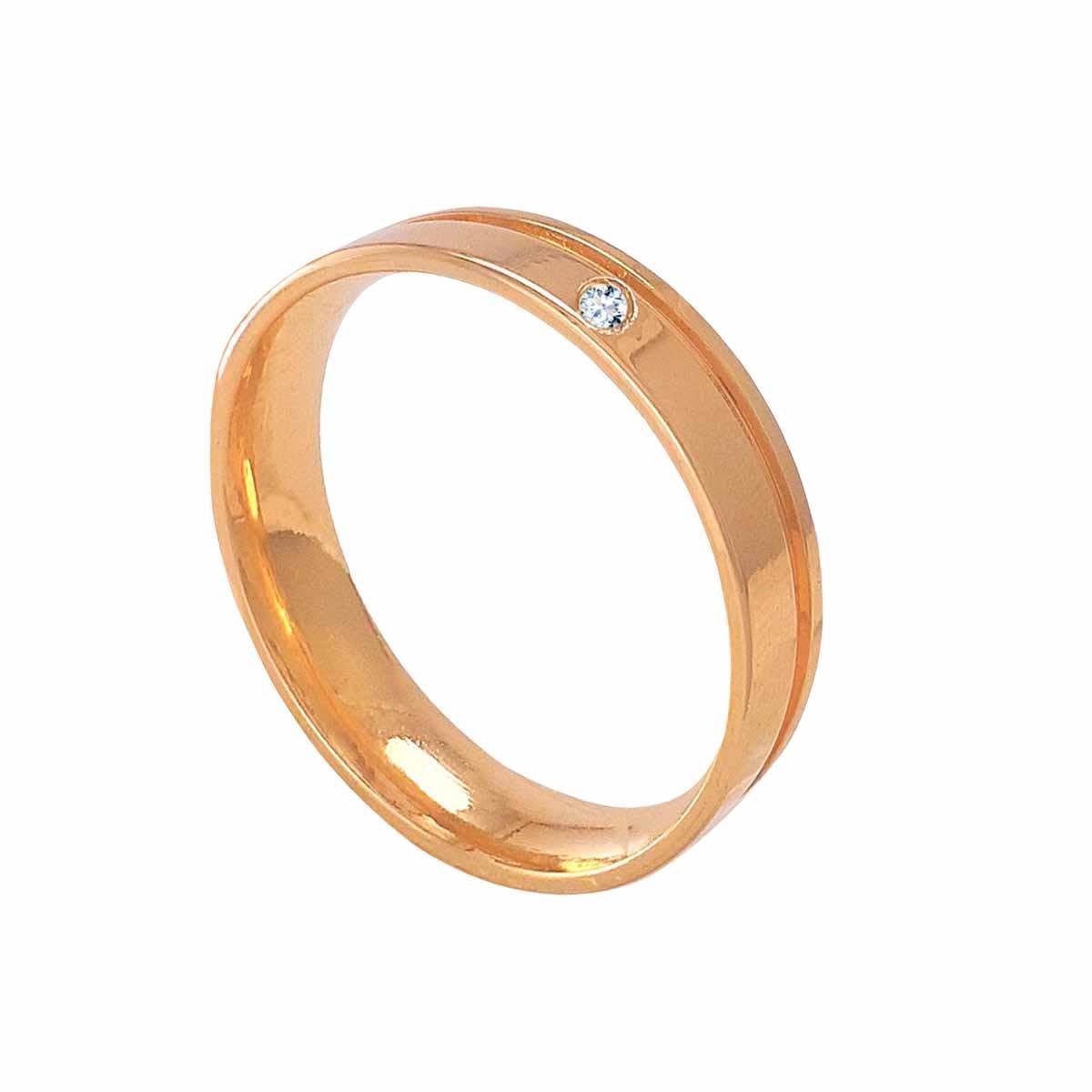 Aliança Anatômica com Friso Lateral e Zircônia Folheado a Ouro