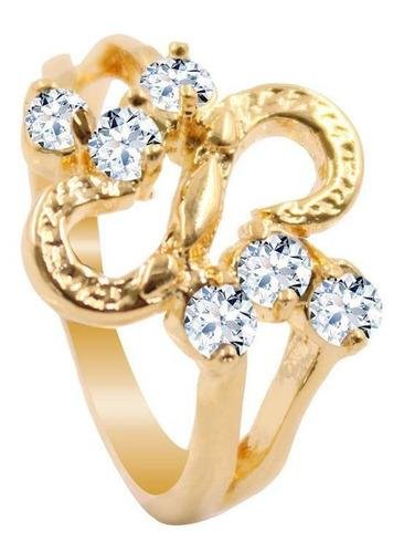 Anel Detalhado Vazado Diamantado com Zircônia Folheado a Ouro