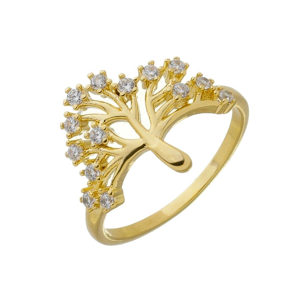 ANEL BANHADO A OURO ÁRVORE DA VIDA COM ZIRCÔNIA
