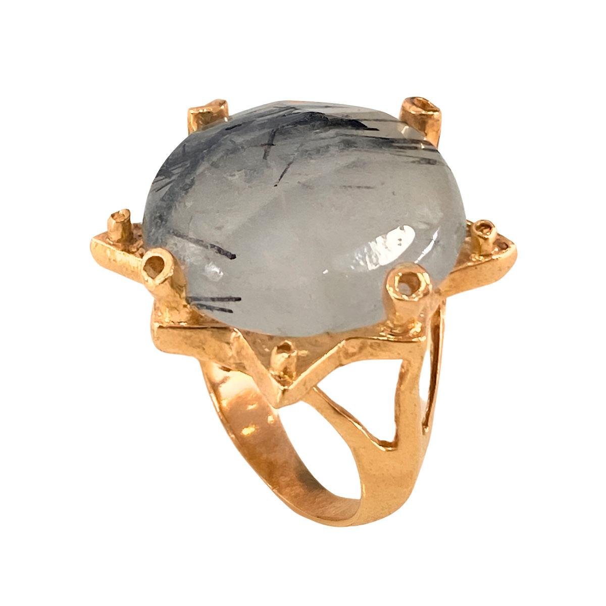 ANEL BANHADO A OURO BASE DE ESTRELA COM PEDRA FOSCA COM DESENHO