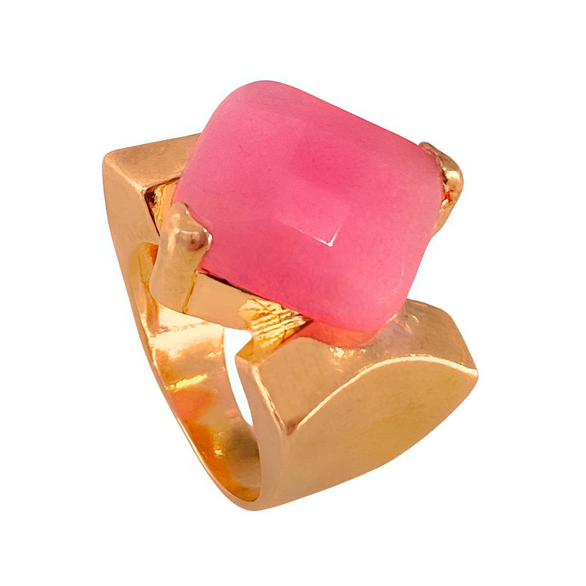 ANEL BANHADO A OURO BASE DE ESTRELA COM PEDRA NATURAL QUADRADA