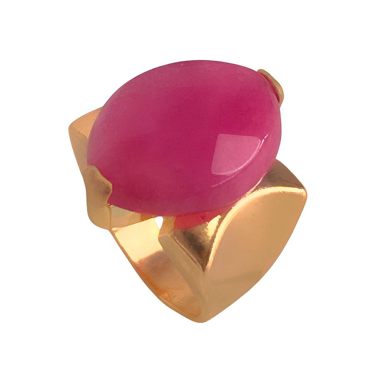 ANEL BANHADO A OURO BASE ESTRELA COM PEDRA NATURAL OVAL