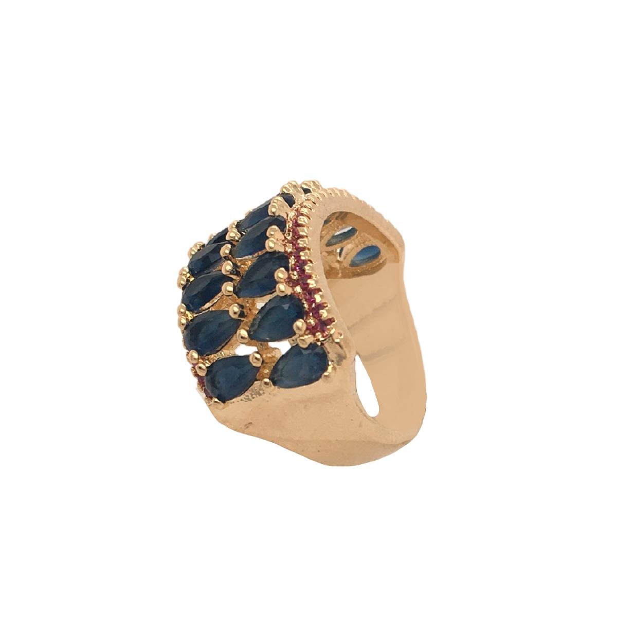 Anel com Pedras Zircônia Cores Folheado a Ouro