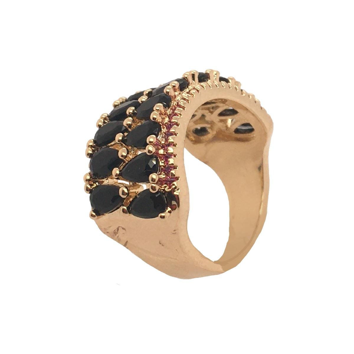 Anel com Pedras Zircônia Cores Folheado a Ouro