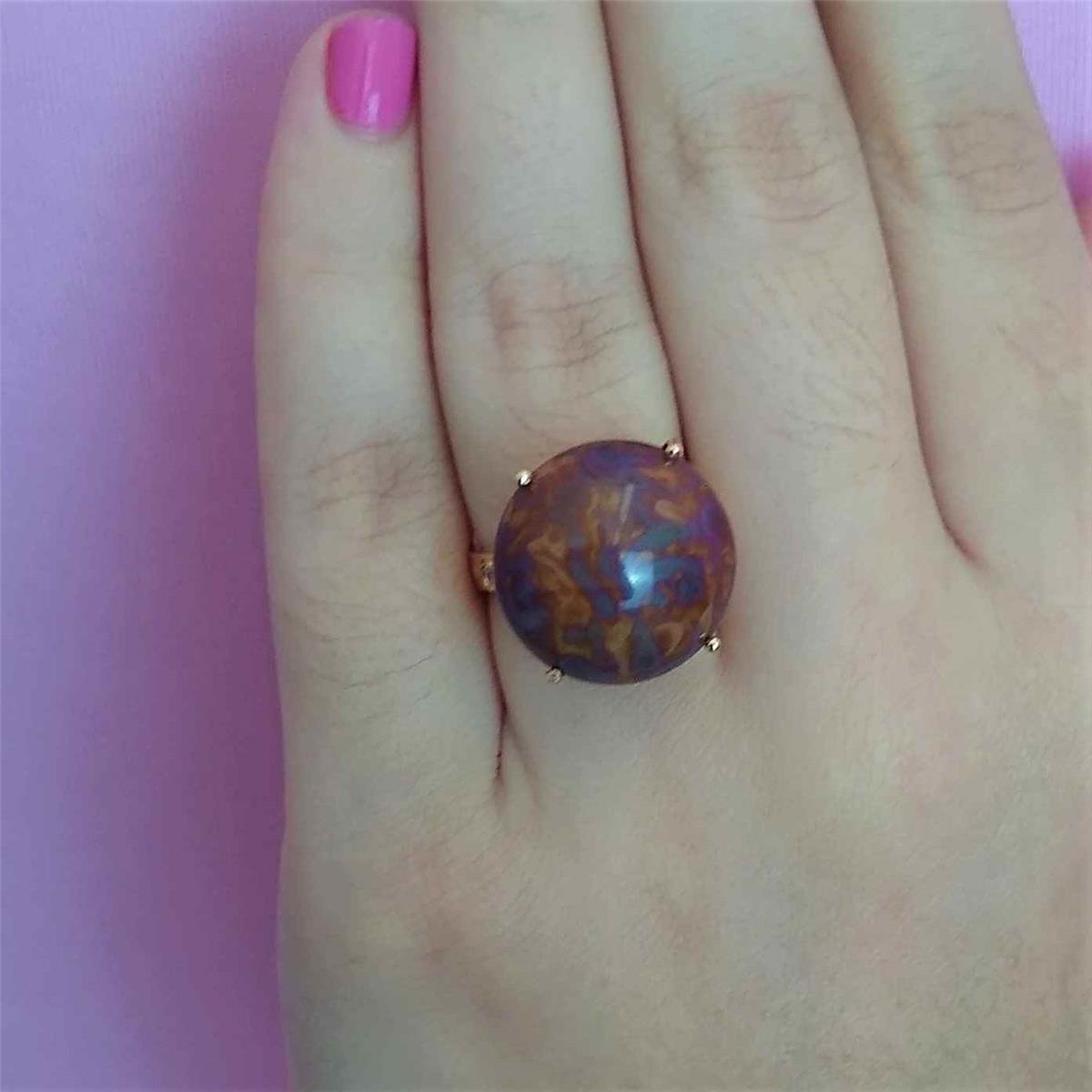 Anel com Pedra Natural Redonda Folheado a Ouro