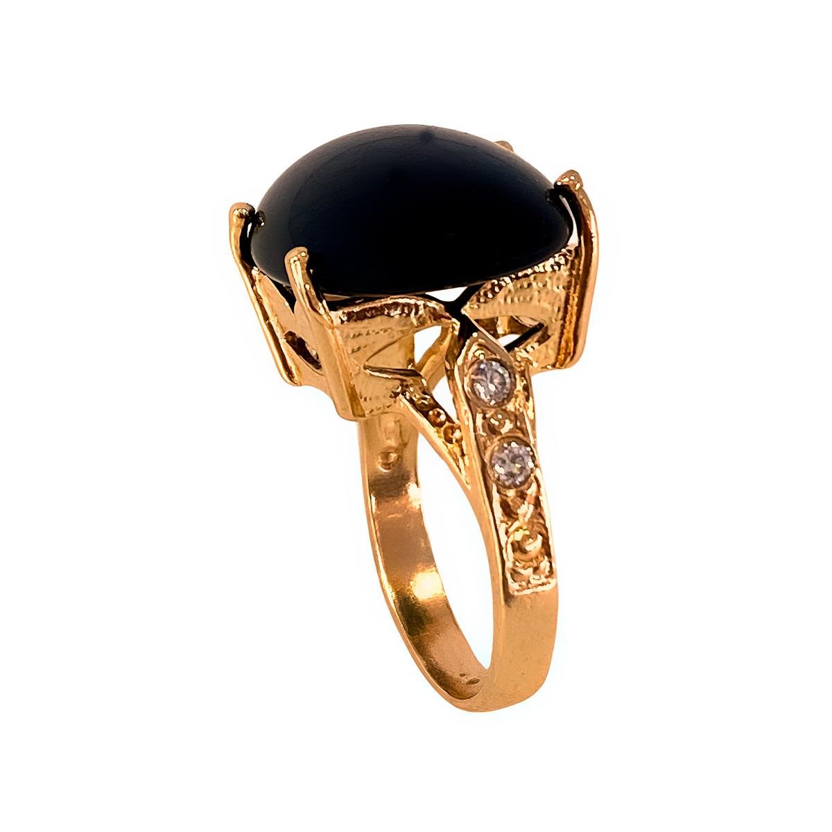 Anel com Pedra Natural Redonda Folheado a Ouro