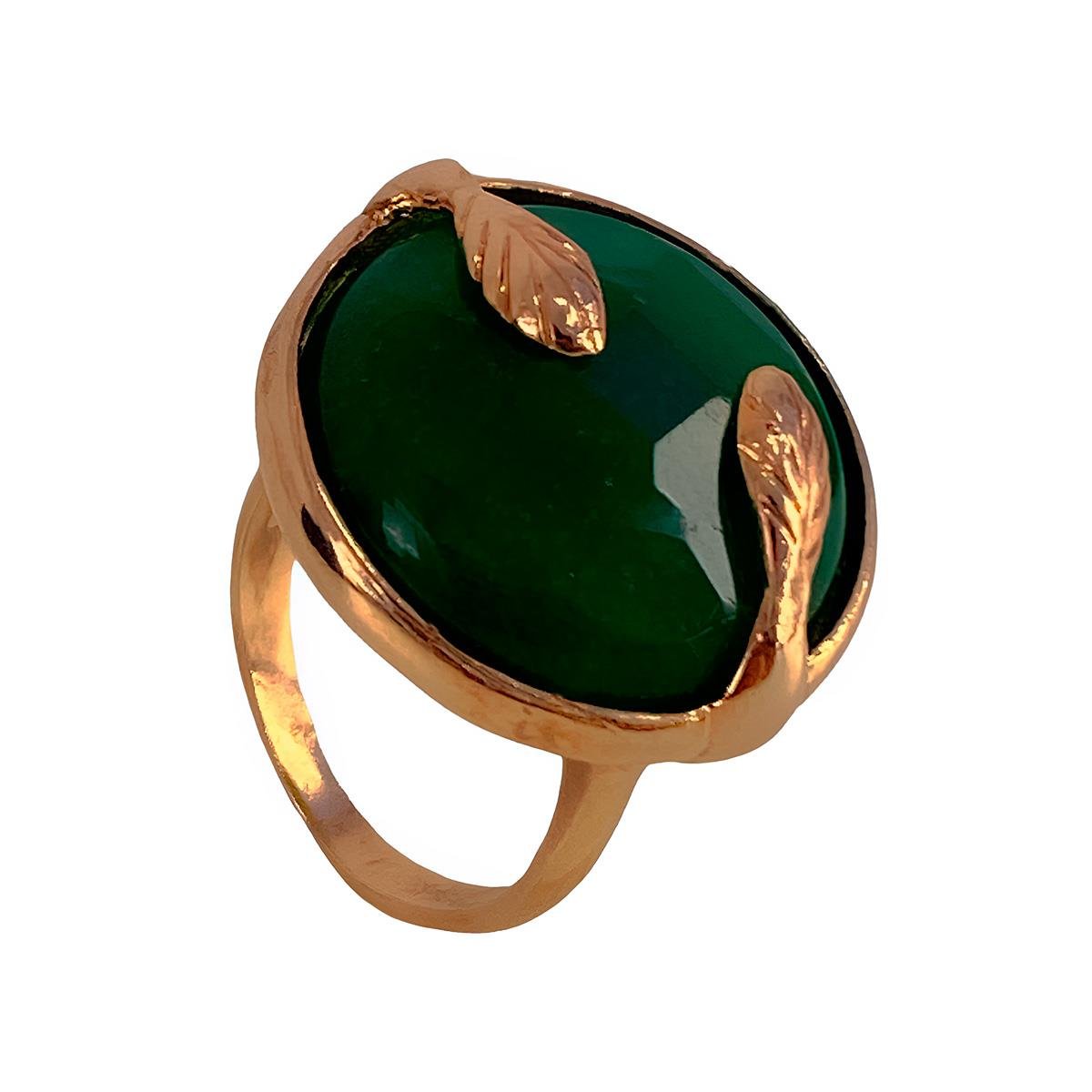 ANEL BANHADO A OURO PEDRA GRANDE COM 2 FOLHAS