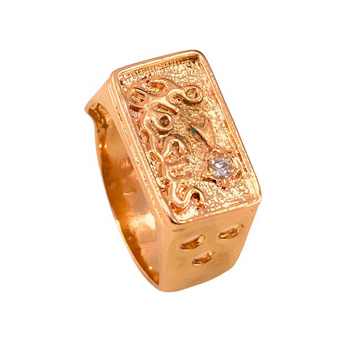 ANEL BANHADO A OURO RETÂNGULO JESUS COM ESTRLA DE STRASS E FURINHOS