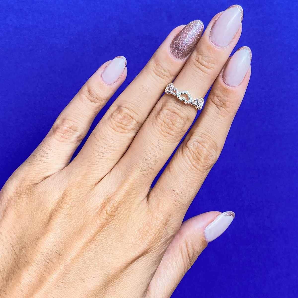 Anel Falange Coração Vazado com Zircônia Folheado a Prata