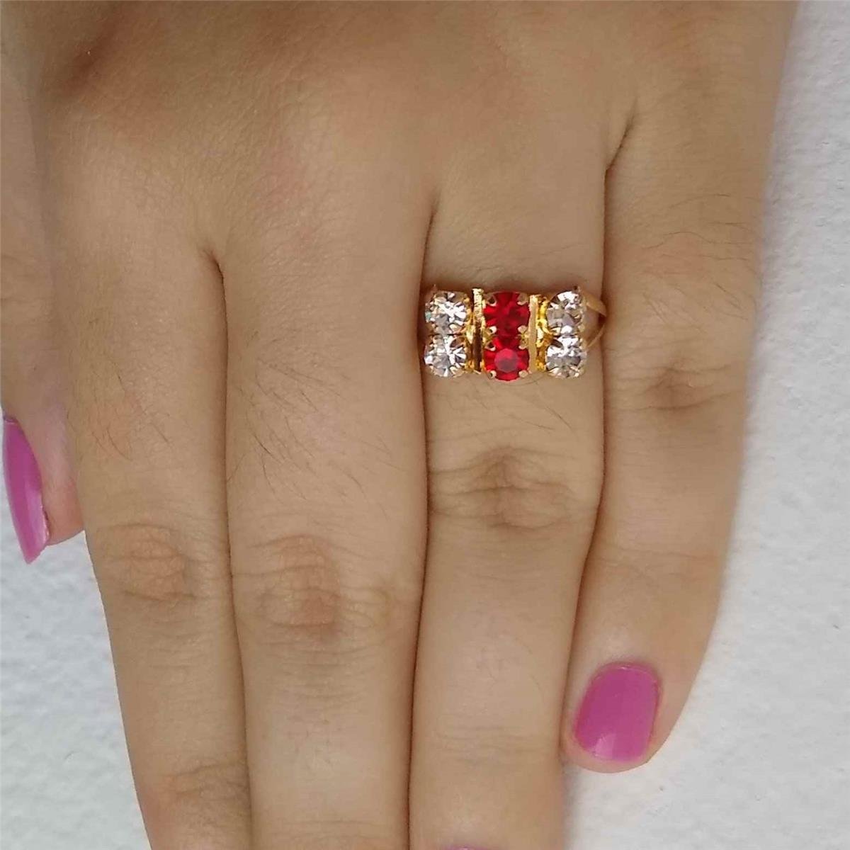 Anel 6 Strass Folheado a Ouro