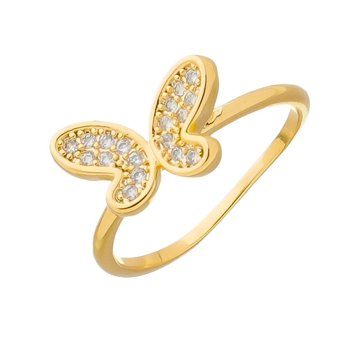 ANEL DE BORBOLETA COM MICROZIRCÔNIA FOLHEADO A OURO