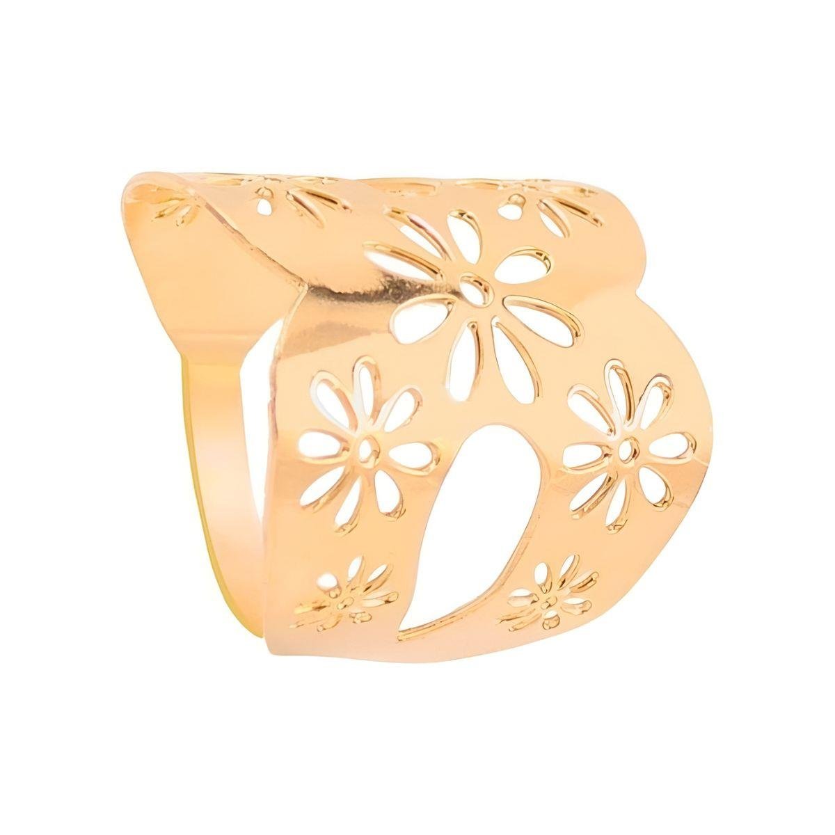 Anel de Chapa com Flor Vazada Folheado a Ouro