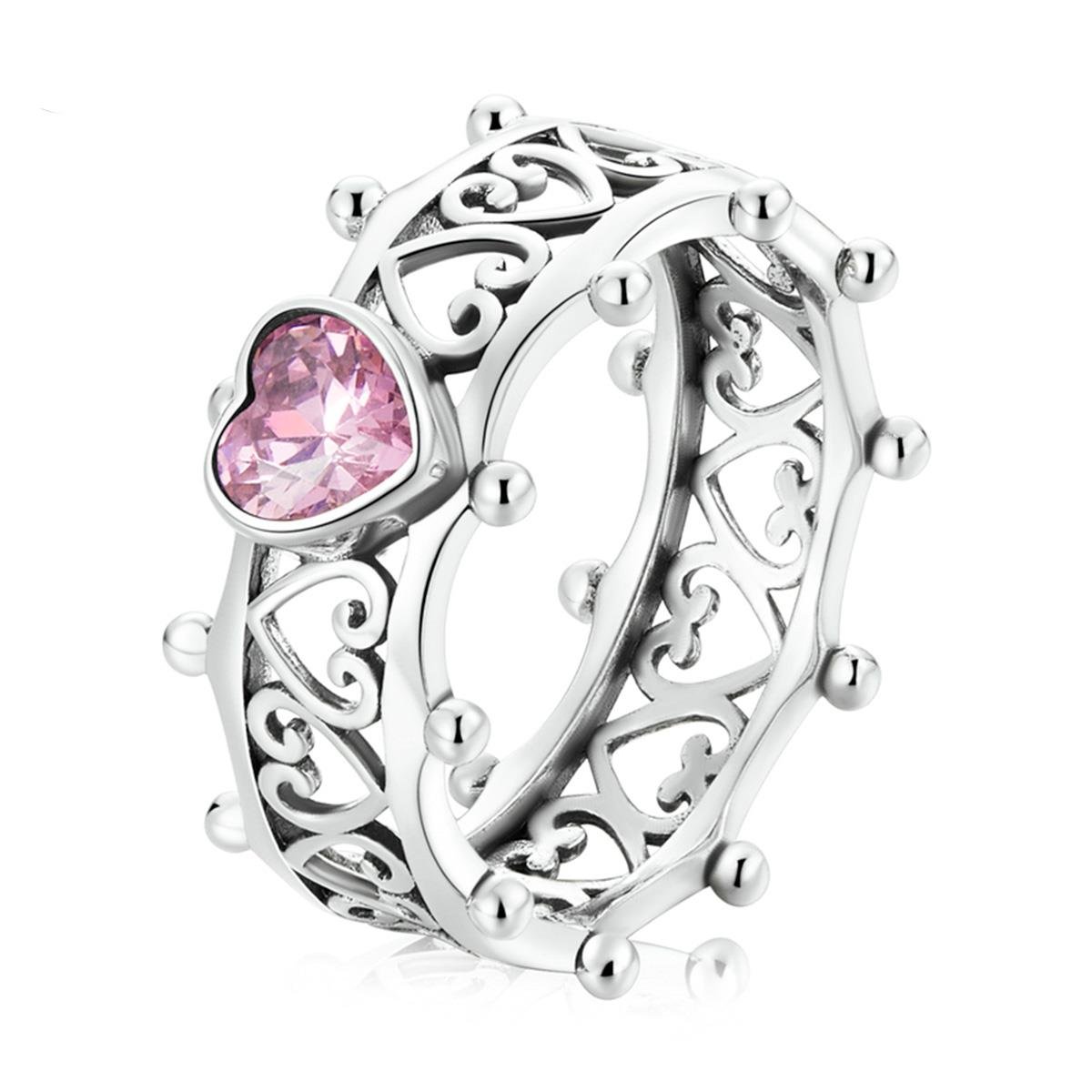 ANEL DE PRATA 925 CORAÇÃO ZIRCÔNIA ROSA E CORAÇÕES VAZADOS