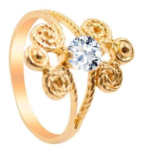 Anel Diamantado de Flor com Zircônia Folheado a Ouro