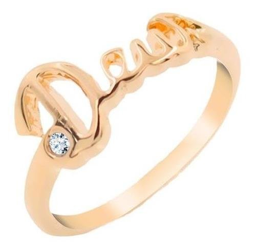 Anel Falange Escrito Deus com Micro Zircônia Folheado a Ouro