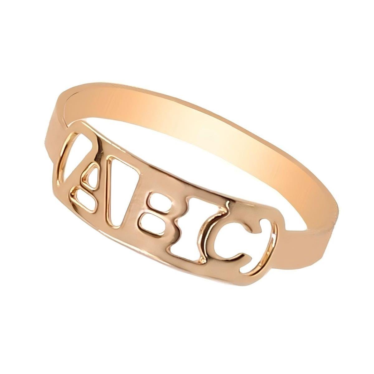 Anel de Fomatura Infantil ABC Vazado Banhado a Ouro