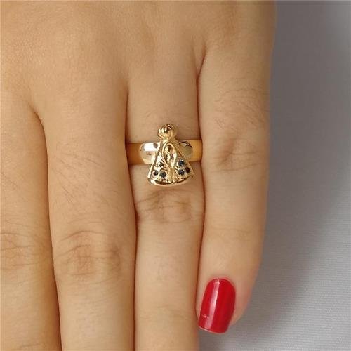 Anel Nossa Senhora Aparecida com Strass Folheado a Ouro