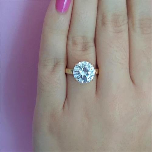 Anel Diamantado com Zircônia Redonda Folheado a Ouro