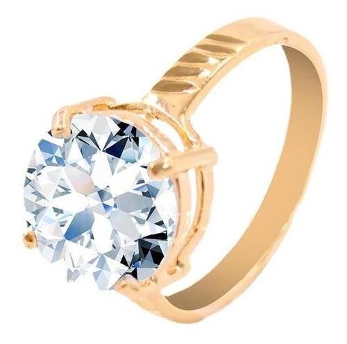 Anel Diamantado com Zircônia Redonda Folheado a Ouro