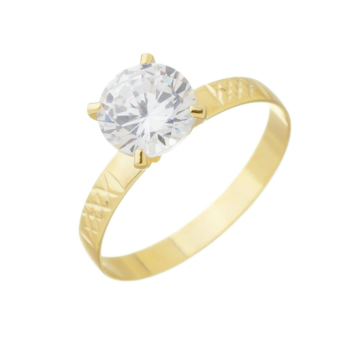 ANEL SOLITÁRIO DE ZIRCÔNIA TRABALHADO NA LATERAL FOLHEADO A OURO