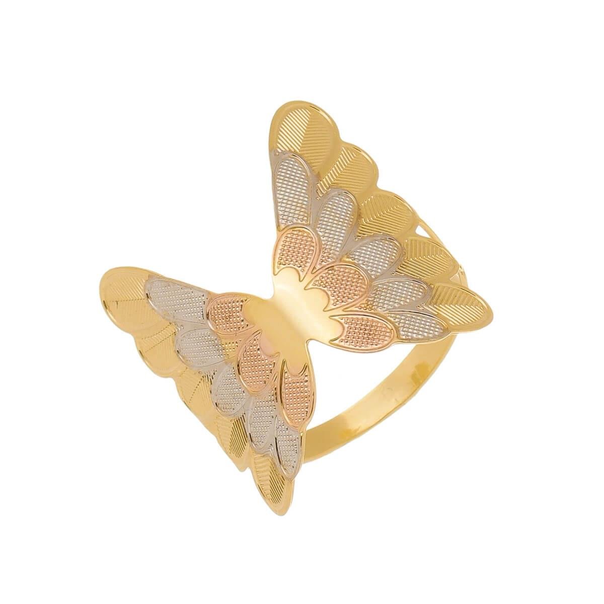 Anel De Borboleta Com Ródio Branco e Ouro Rosé Folheado a Ouro