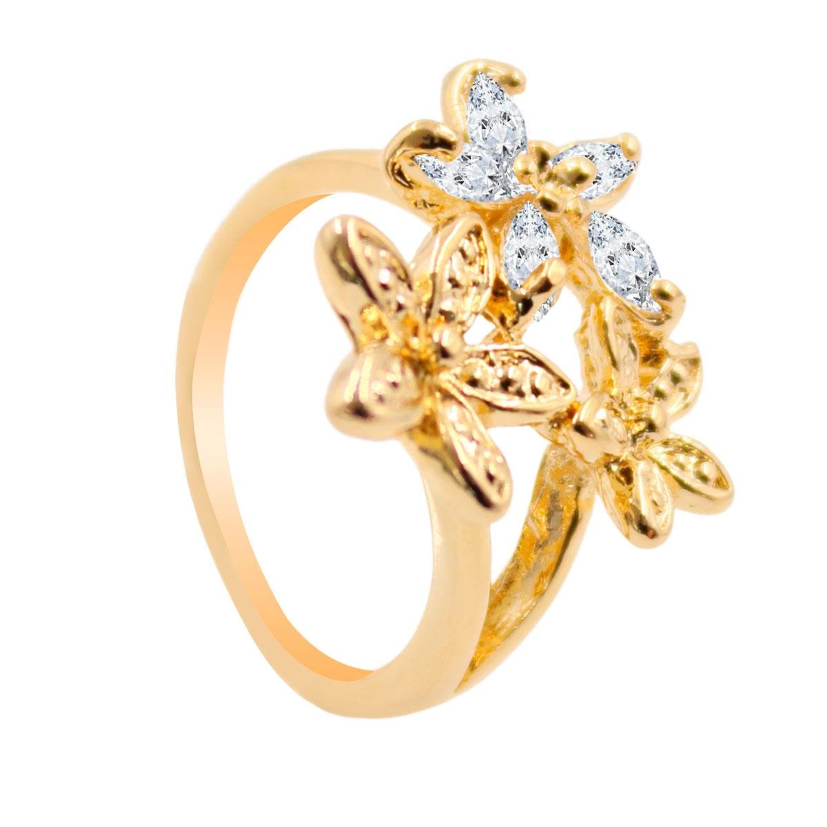 Anel de Flor com Zircônia Navete Folheado a Ouro
