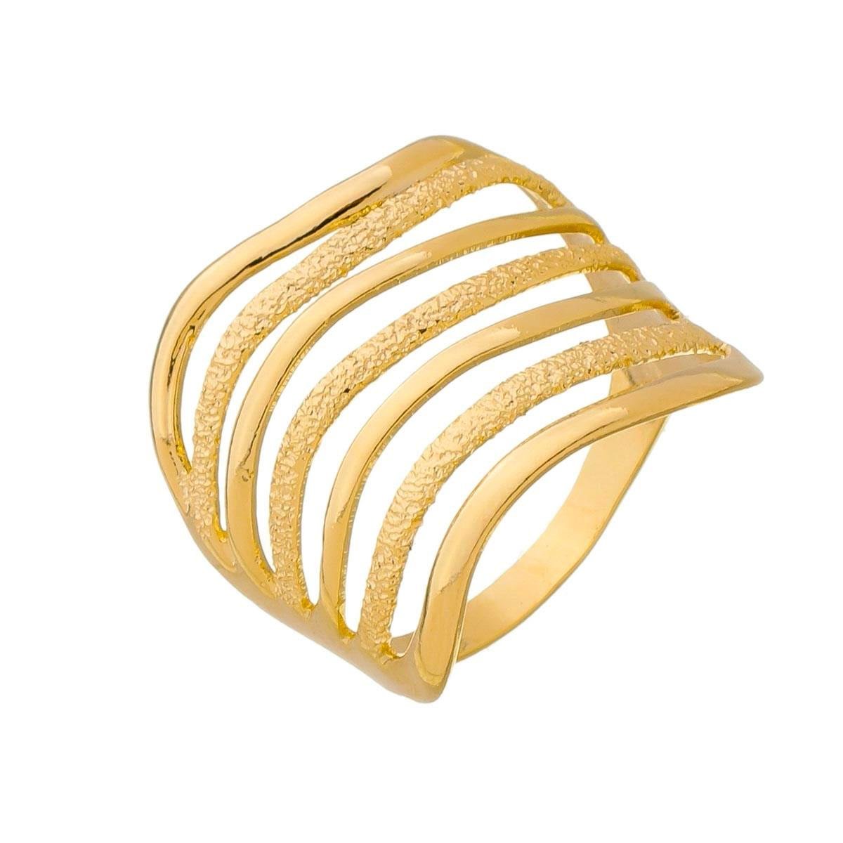 ANEL VAZADO LINHA LISA E CRAQUELADA BANHADO A OURO