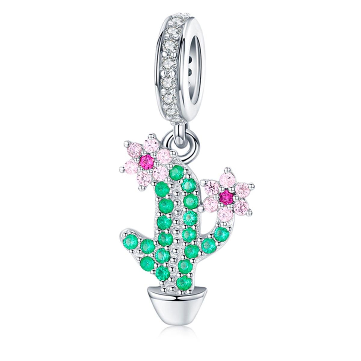 BERLOQUE DE PRATA 925 CACTO COM ZIRCÔNIAS VERDE E ROSA