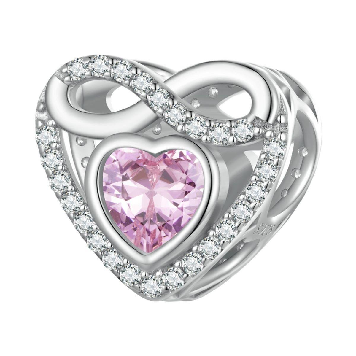 BERLOQUE DE PRATA 925 CORAÇÃO ROSA COM INFINITO E ZIRCÔNIA CRISTAL