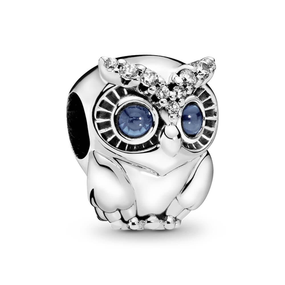 Berloque De Prata 925 Coruja Astuta Zircônia Azul
