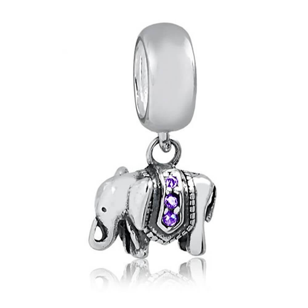 Berloque De Prata 925 Elefante Indiano Com Zircônia