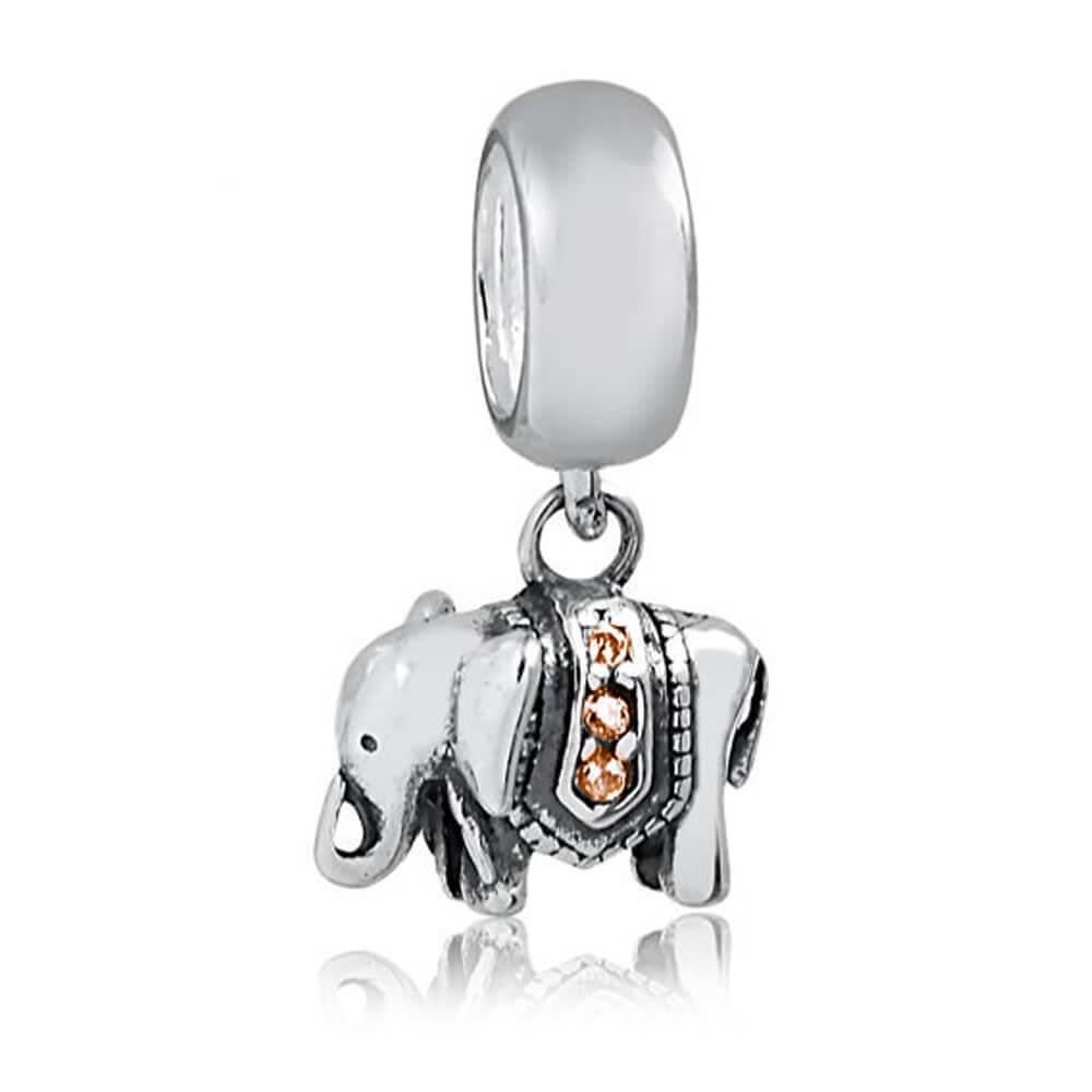 Berloque De Prata 925 Elefante Indiano Com Zircônia