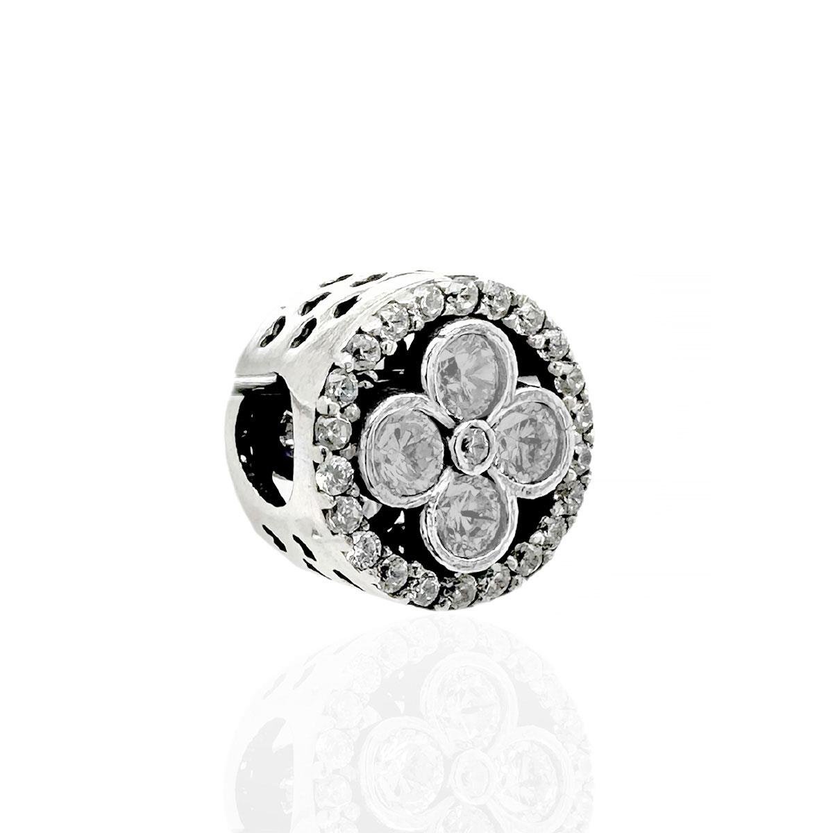 BERLOQUE DE PRATA 925 FLOR COM DETALHE CRAVEJADO