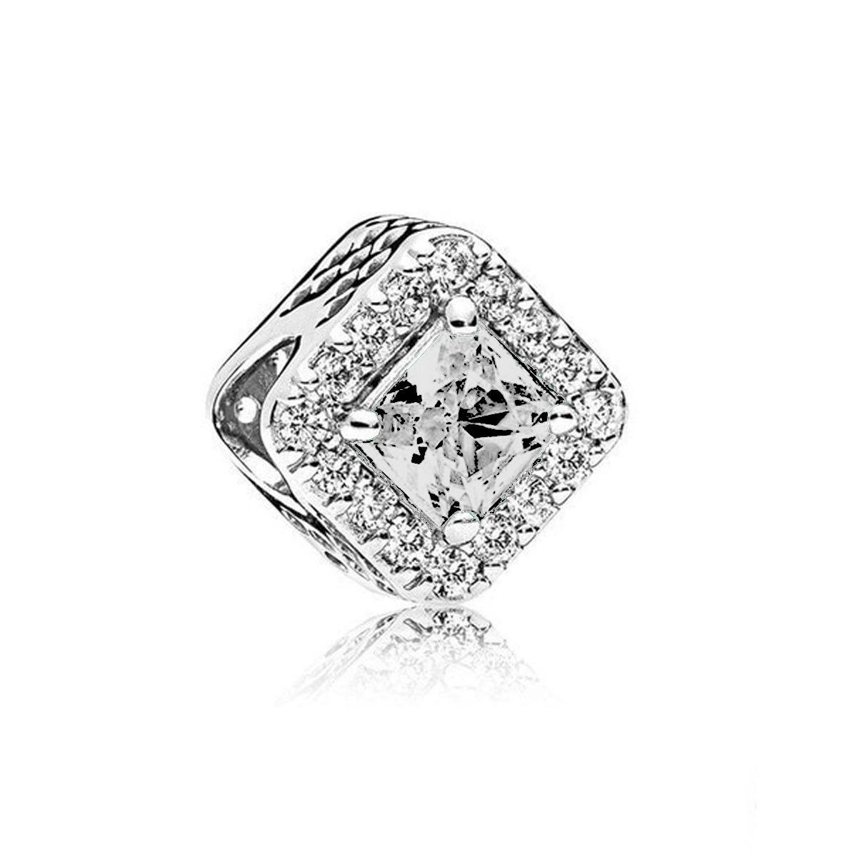 Berloque de Prata 925 Quadrado Com Detalhe Cravejado