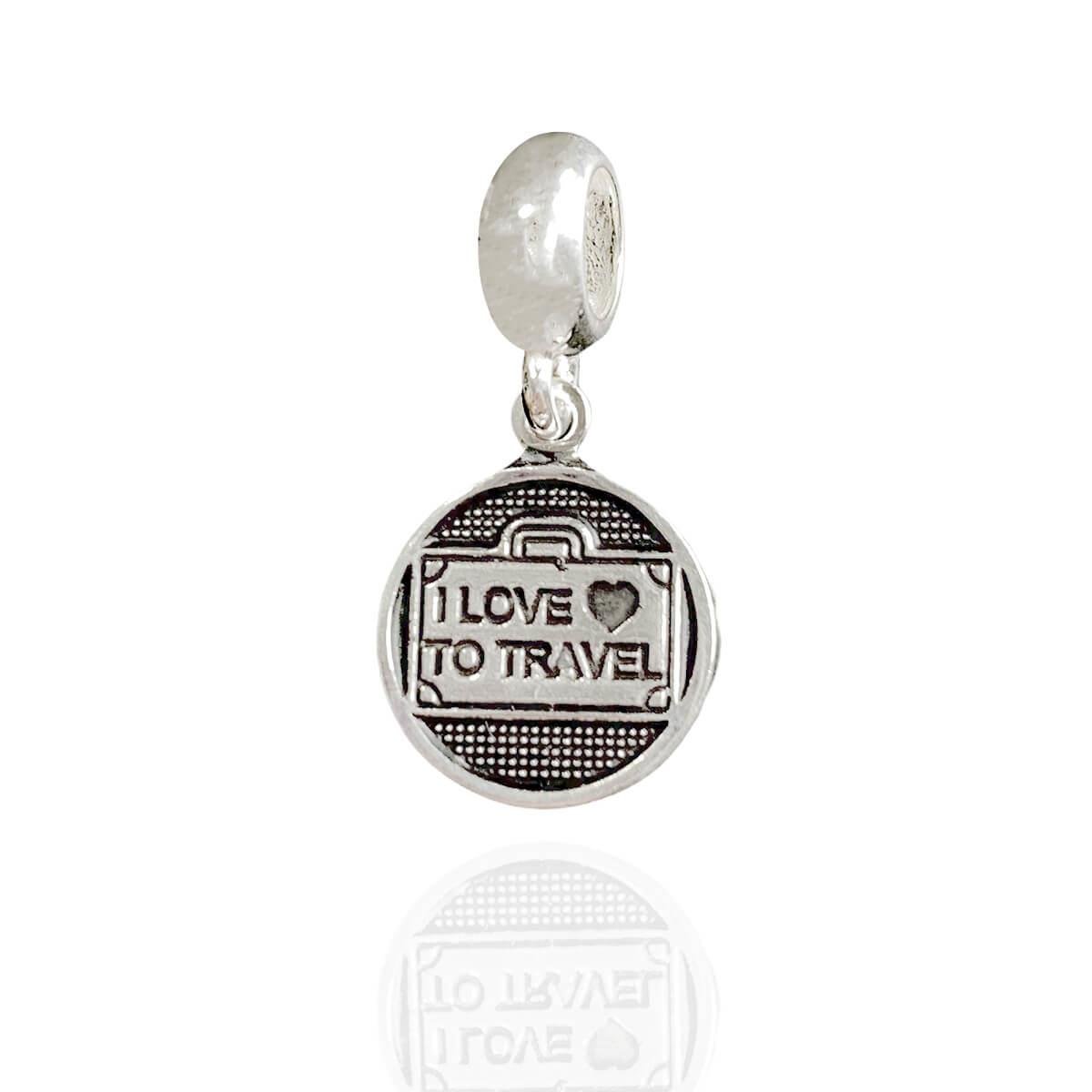 Berloque De Prata 925 'I Love To Travel'