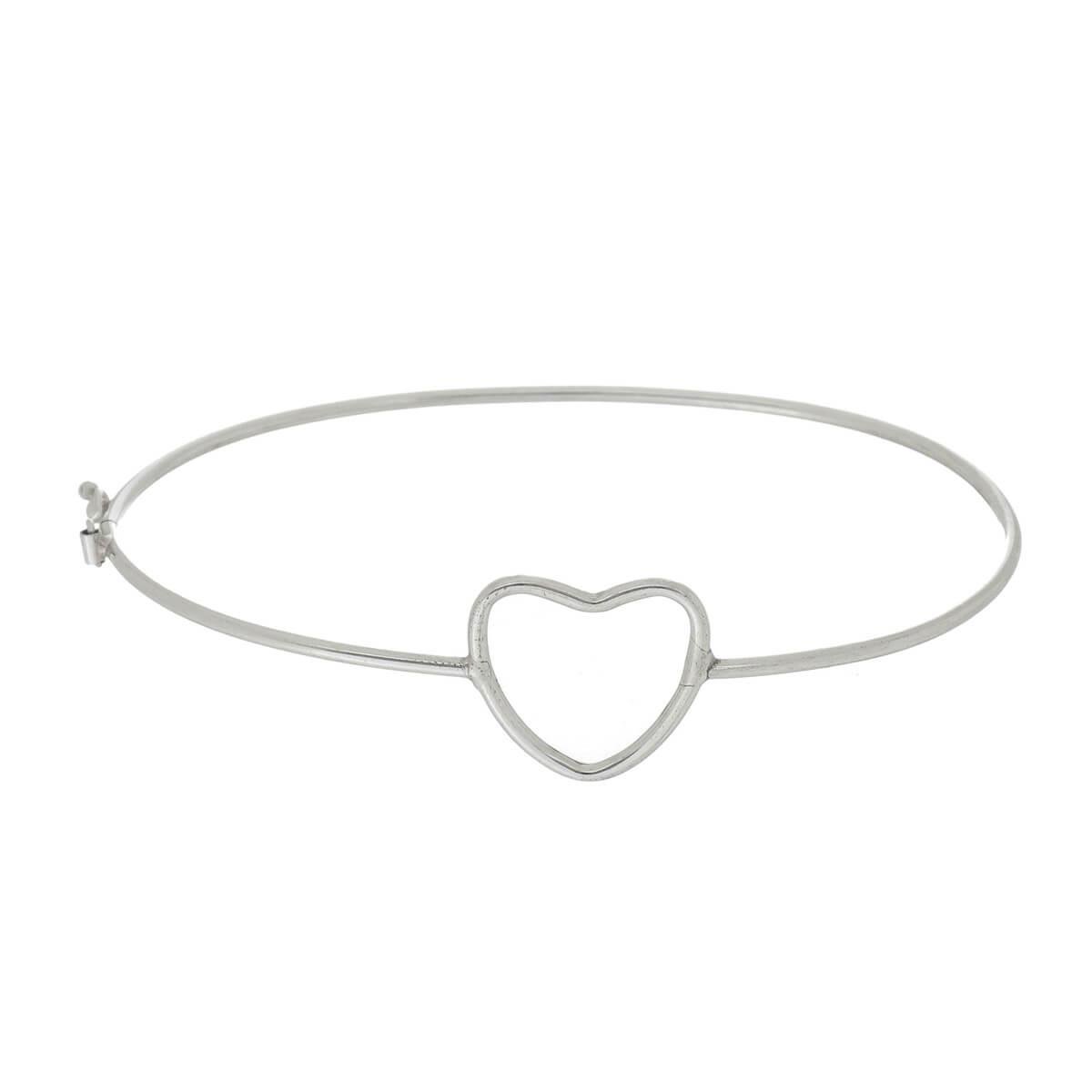 Bracelete De Prata Liso 1 Coração com Fecho