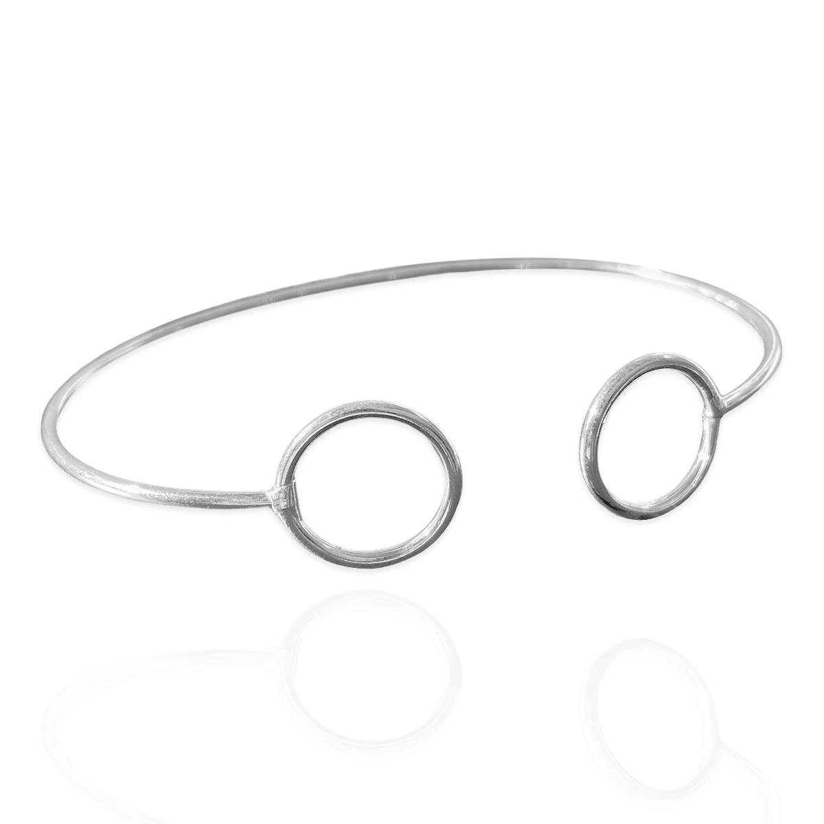 Bracelete De Prata Liso 2 Círculos Ajustável