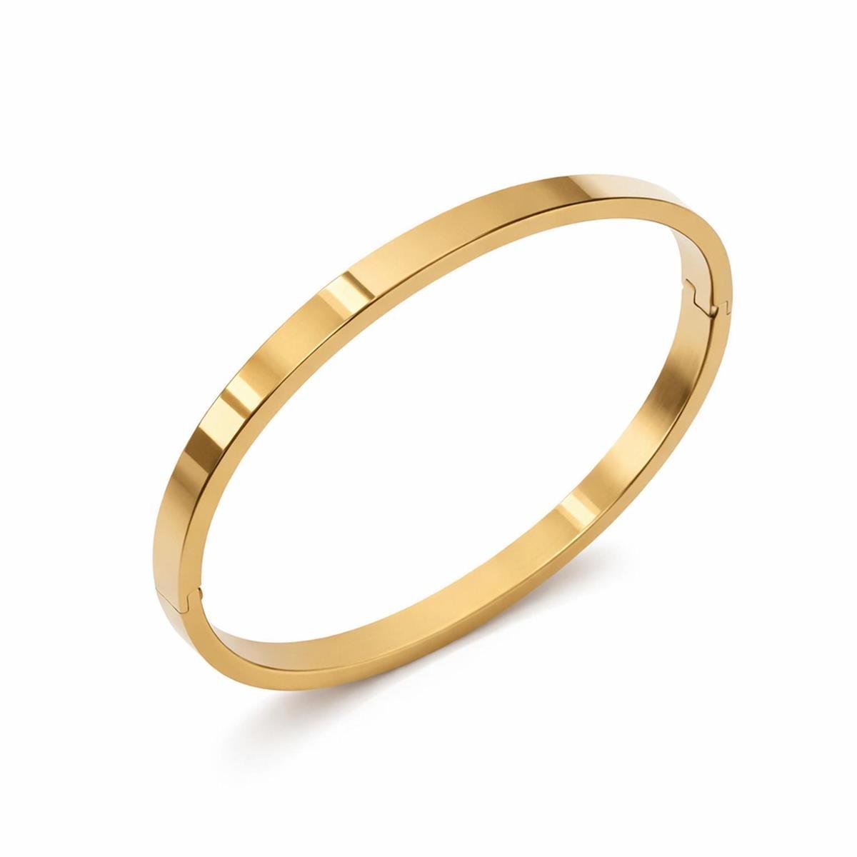 Bracelete Liso Quadrado Aço Inox com Banho Ouro 18k