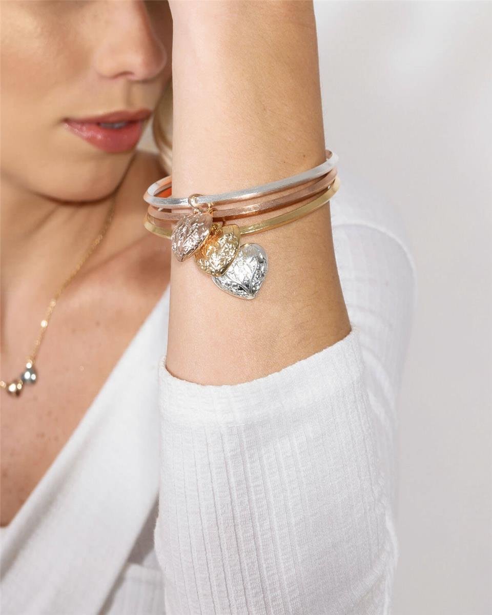 Bracelete Trio Coração Folheado a Ouro Com Rodio Branco e Rosé