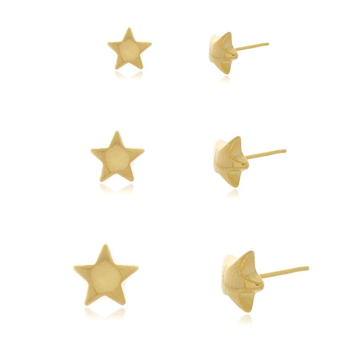 Brinco Trio de Estrelas Banhado a Ouro