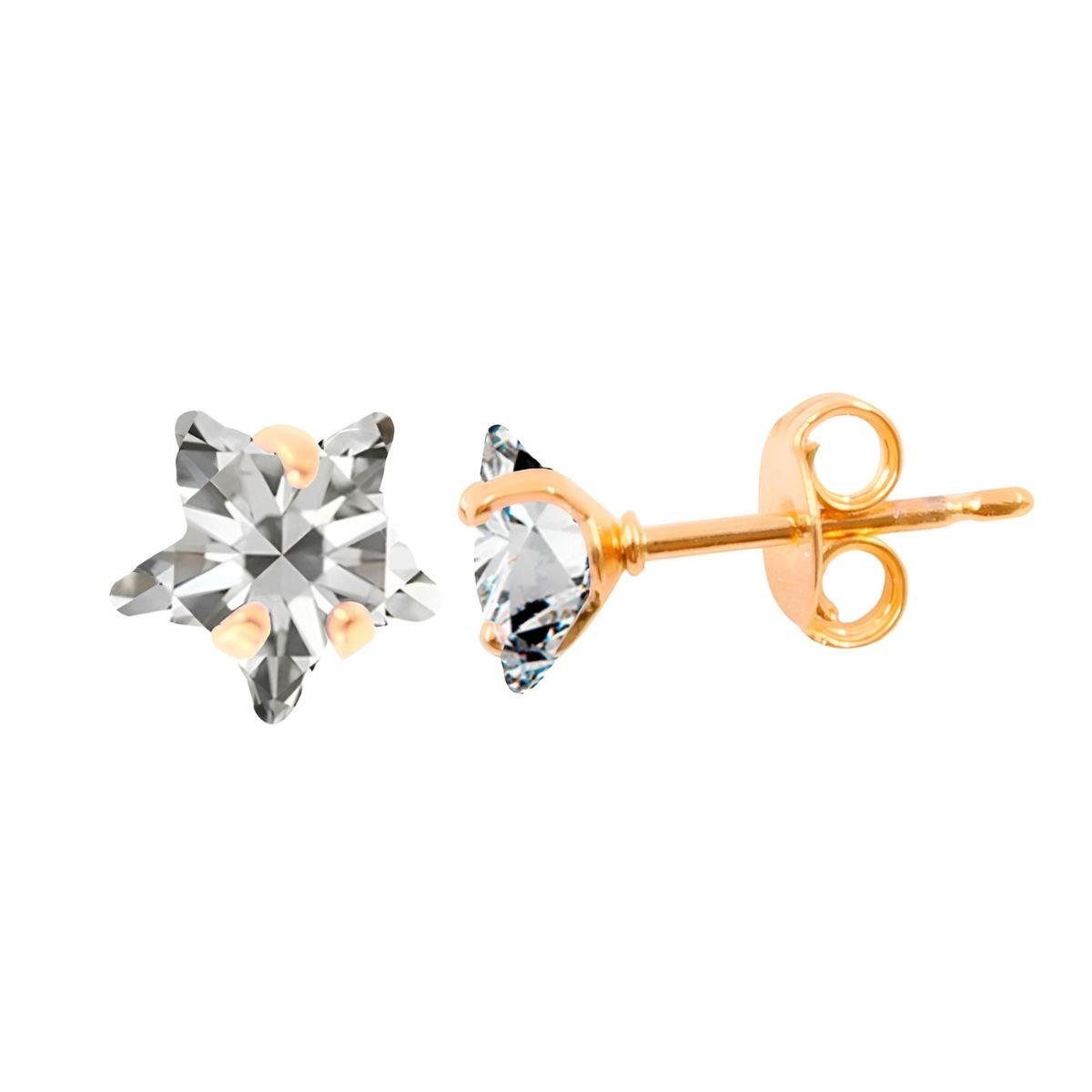Brinco Solitário Estrela De Zircônia Folheado a Ouro