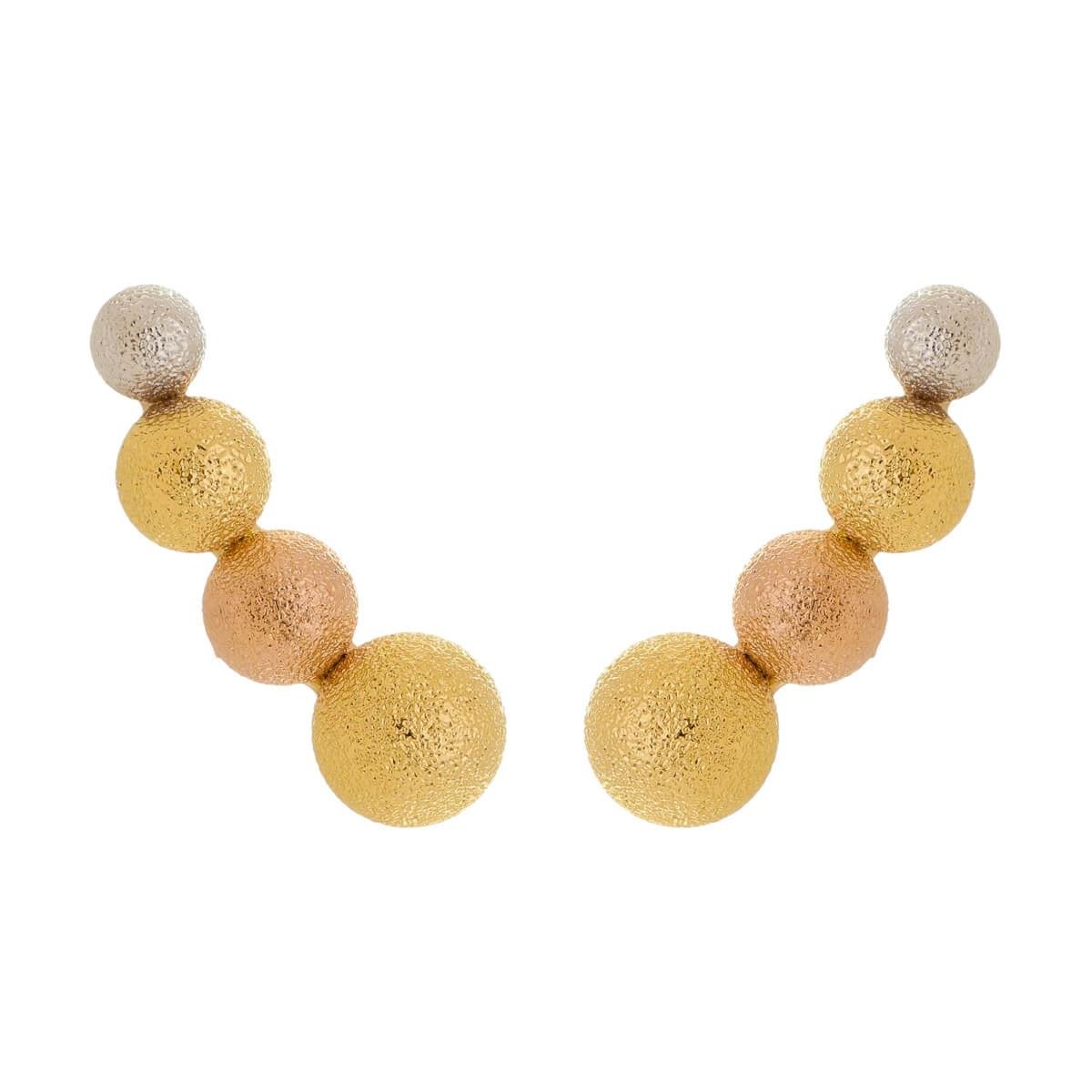 Brinco Ear Cuff Bolinhas Foscas com Ródio Branco e Ouro Rosé Folheado a Ouro
