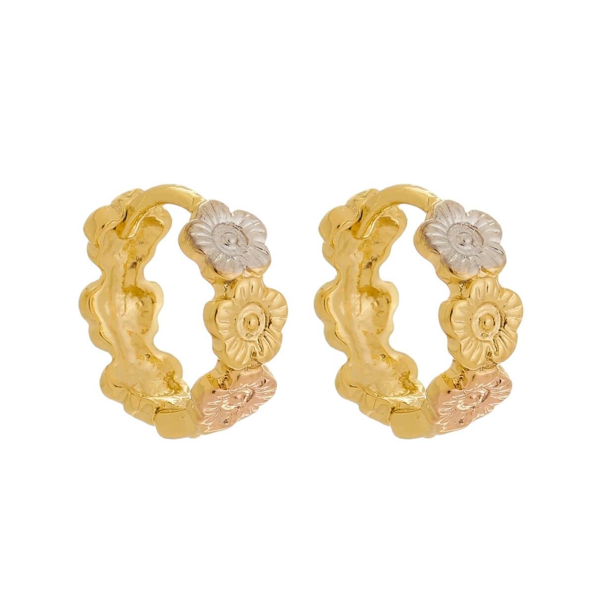 Brinco Click Flores com Ródio Branco e Rosé Folheado a Ouro