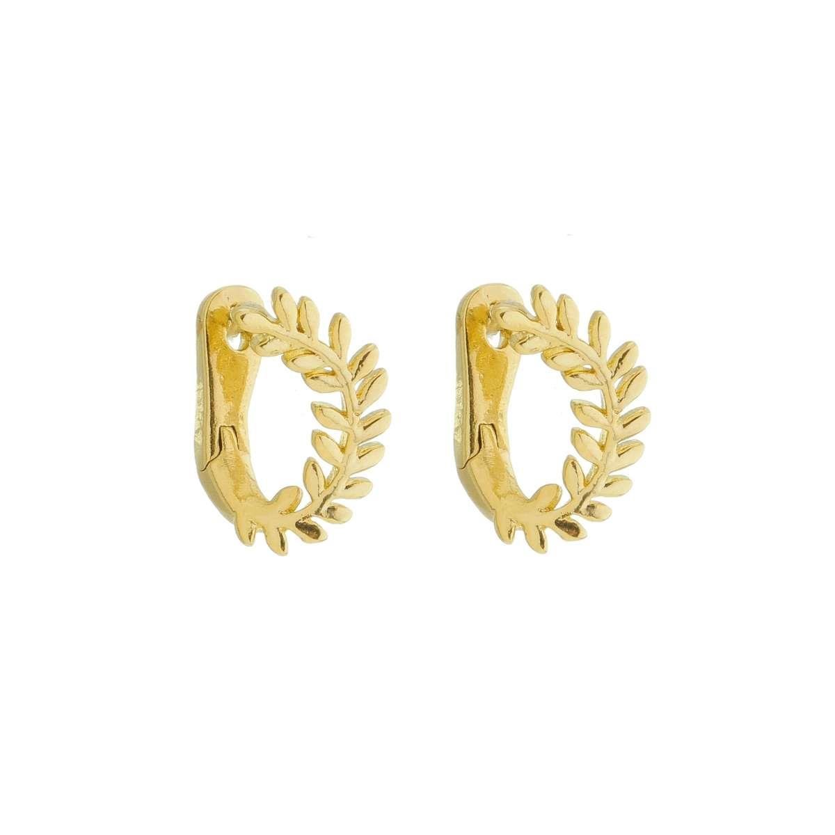 BRINCO BANHADO A OURO ARGOLA CLICK RAMO DE FOLHAS