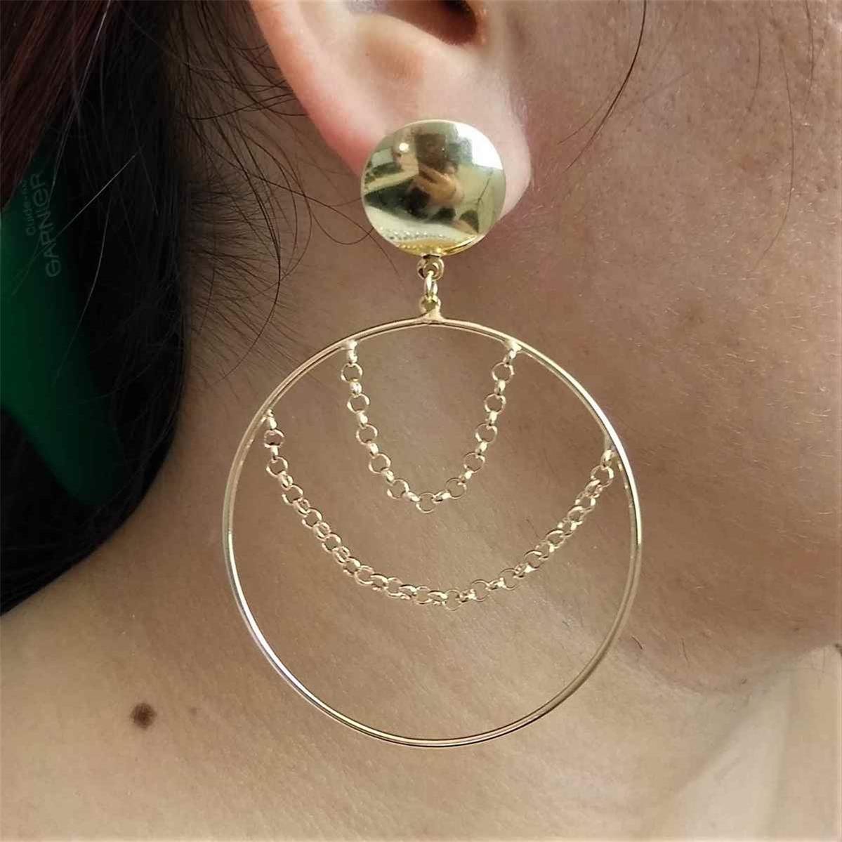 Brinco de Argola com Corrente Banhado a Ouro