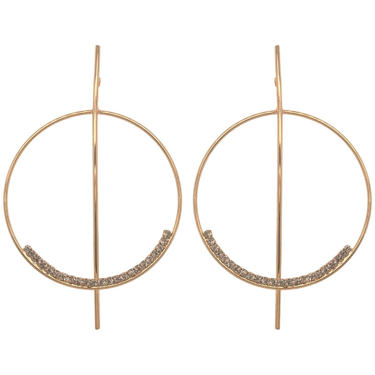Brinco Fio com Argola e Strass Folheado a Ouro