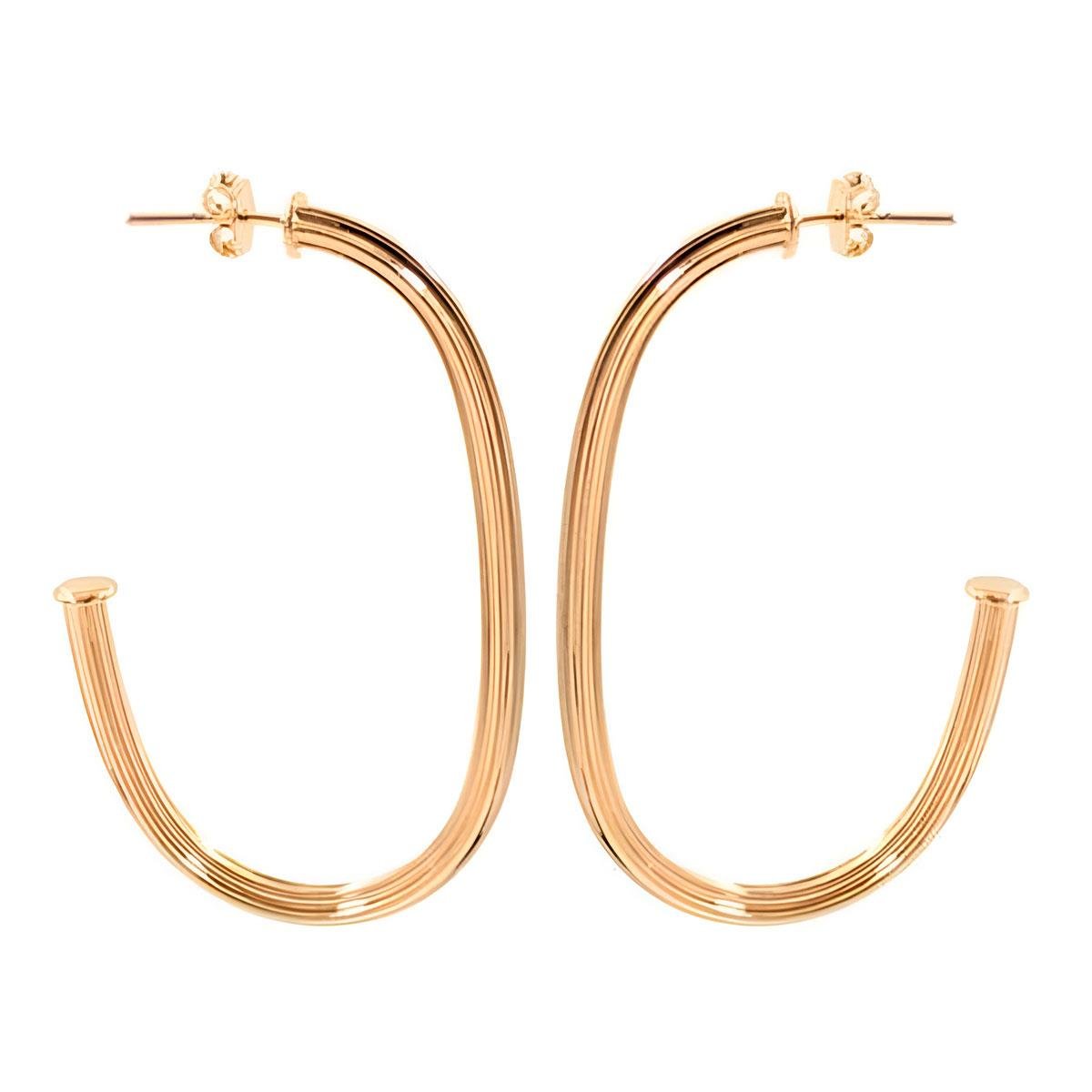 Brinco Argola Tubo Oval Folheado a Ouro