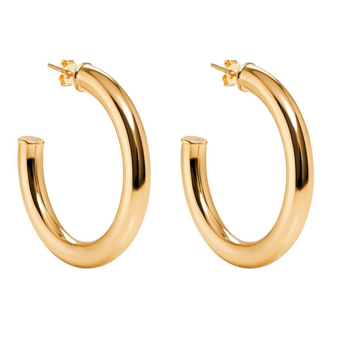 Brinco de Argola Tubo Grosso Lisa Folheado a Ouro.