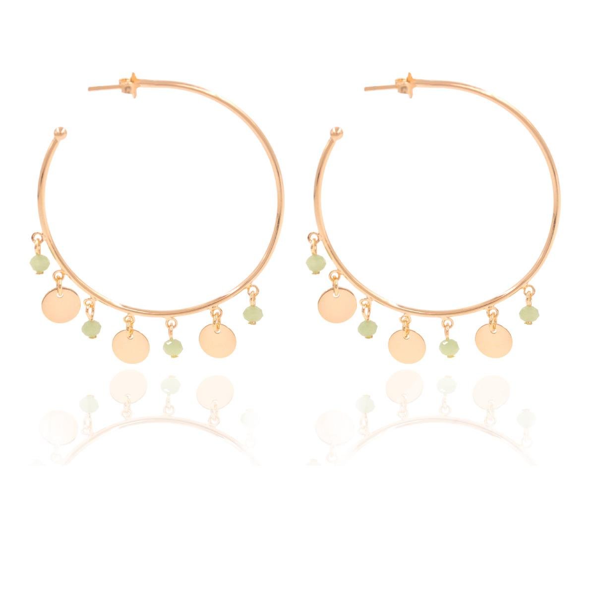 Brinco de Argola com Plaquinha e Miçanga Folheado a Ouro