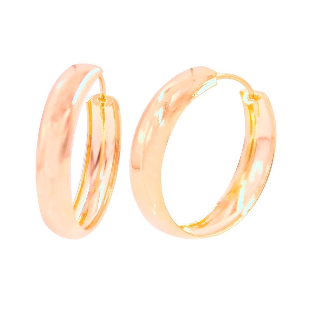 Brinco Argola Média Fio Passante Folheado a Ouro